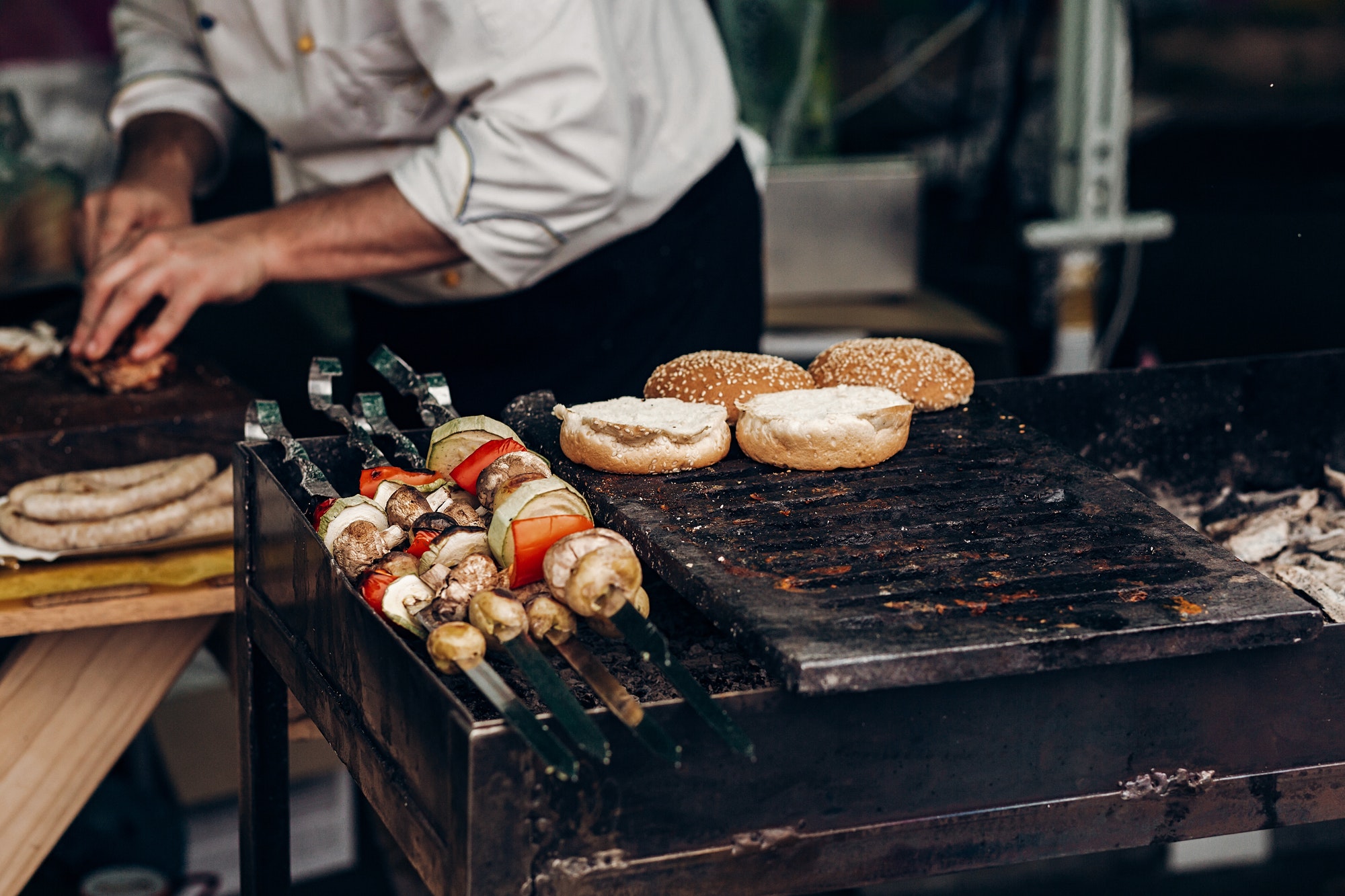 Grilling barbecue kebab on skewers